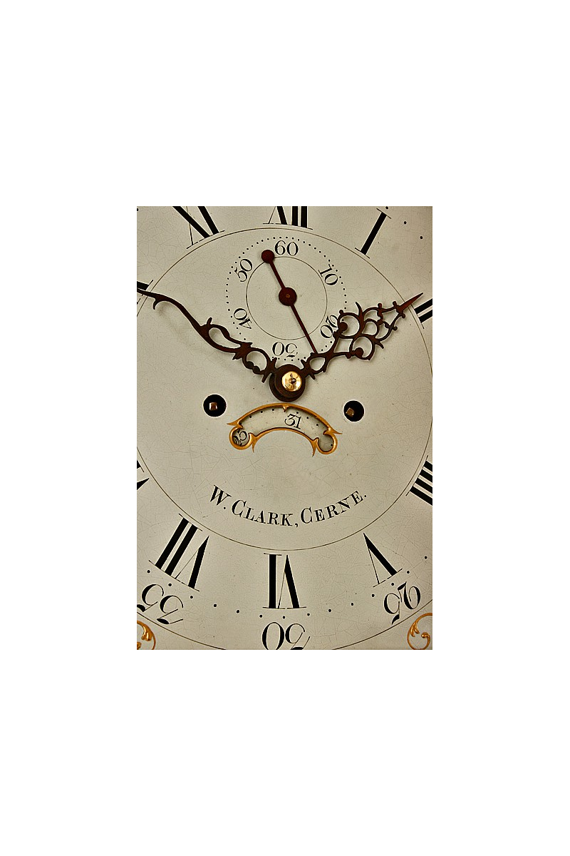 Early Painted Dial Longcase Clock by William Clarke of Cerne Abbas