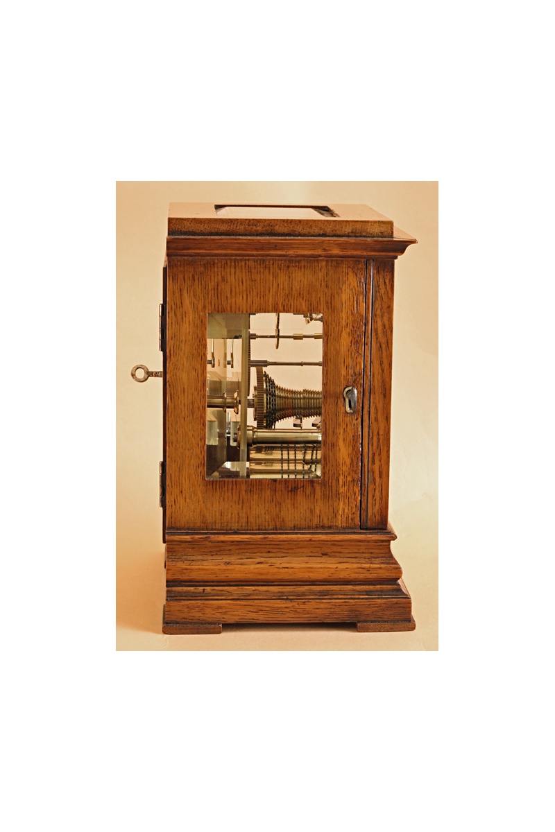 Four Glass Oak Mantel Clock