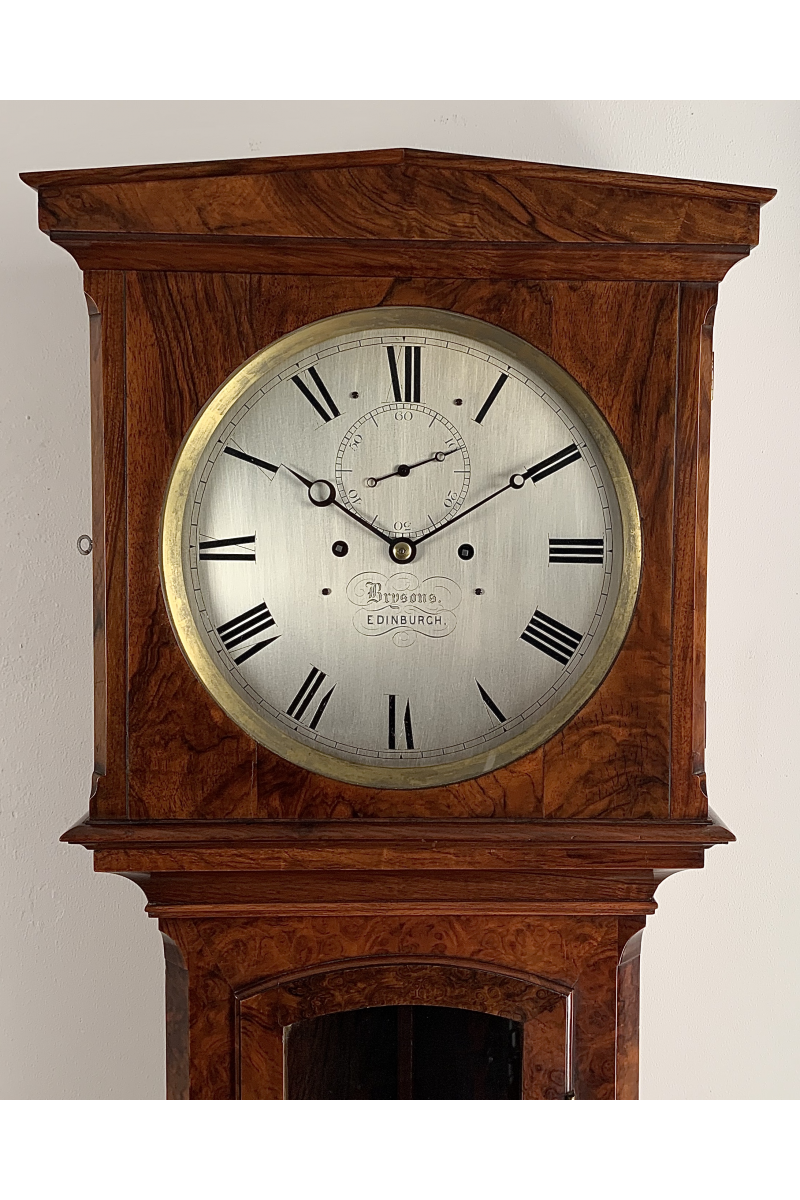 Rare burr walnut Regulator longcase clock by Brysons of Edinburgh
