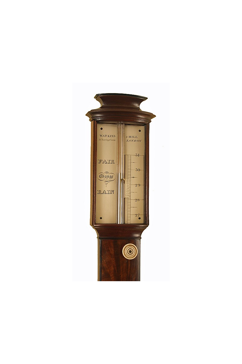 Bow Fronted Antique Mahogany Stick Barometer by Watkins & Hill of 5 Charring Cross, London