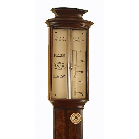 Bow Fronted Antique Mahogany Stick Barometer by Watkins & Hill of 5 Charring Cross, London
