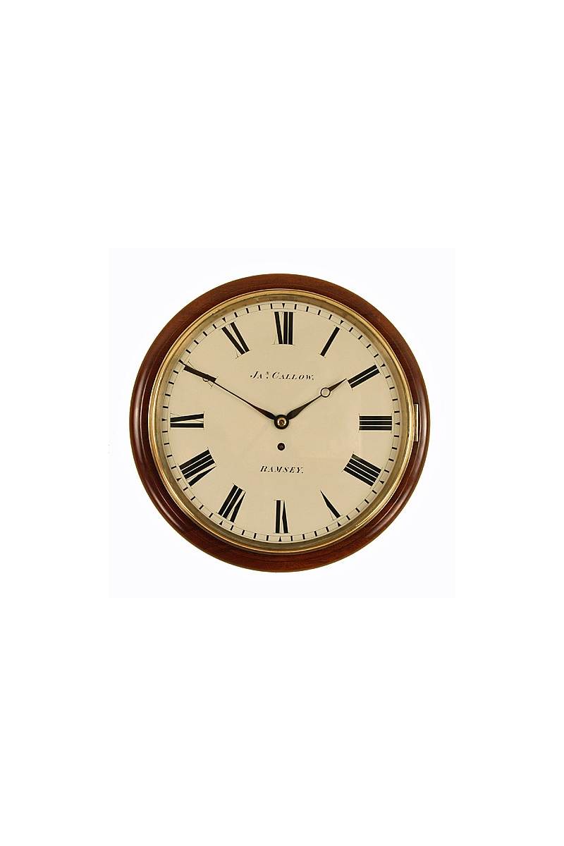 Mahogany Antique Wall Clock by James Callow of Ramsey, Isle of Man. Mahogany Antique Wall Clock by James Callow of Ramsey, Isle of Man.